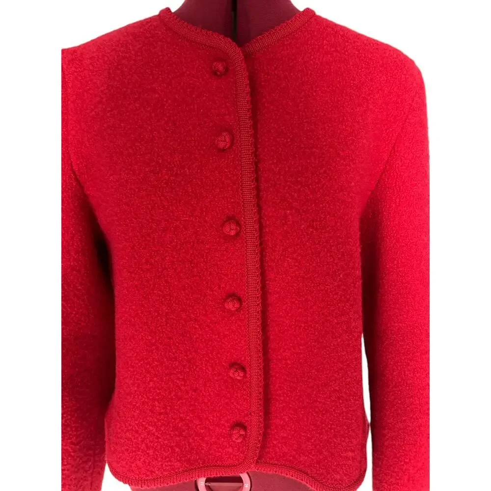 Lands’ End Vintage‎ Women’s Size 14 100% Boiled Wool Sweater Jacket Red